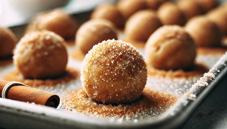 Rolling vegan snickerdoodle cookie dough in cinnamon sugar